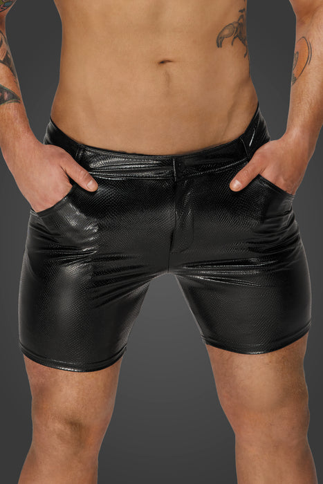 Schwarz handgefertigt | Shorts | Wet-Look und 3D-Mesh