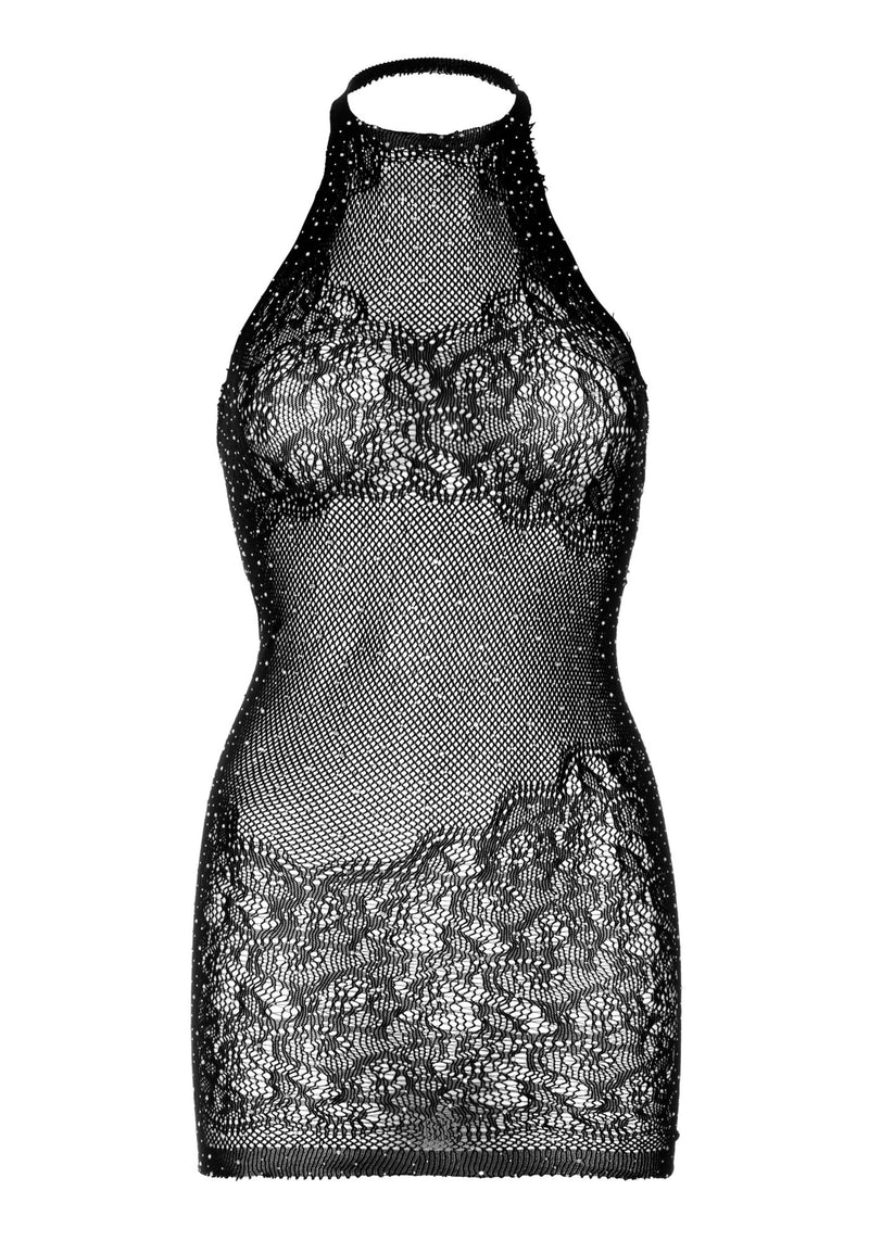 Leg Avenue | Rhinestone lace halter mini dress
