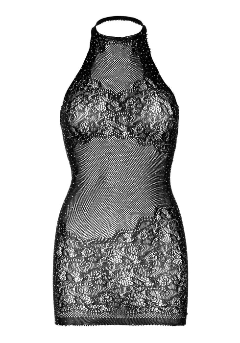 Lay Avenue | Rhinestone lace halter mini dress