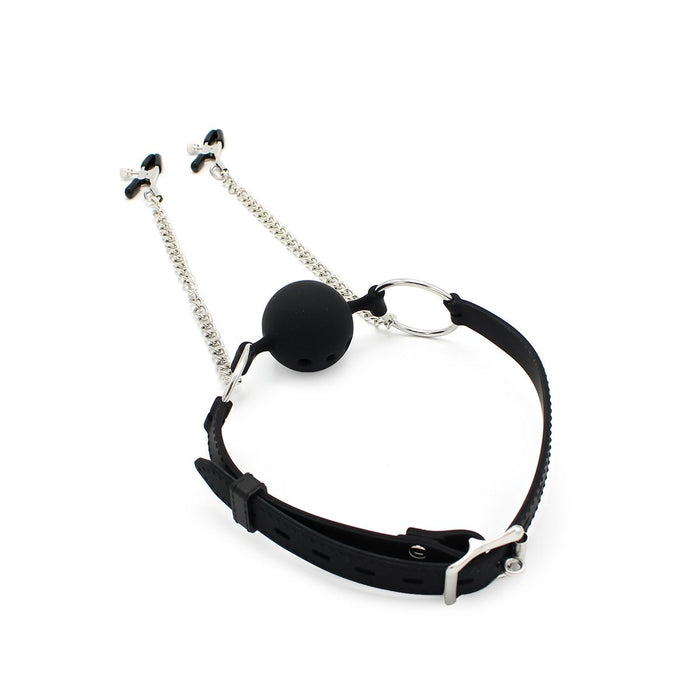 Silicone breathable ball gag with nipple clamps