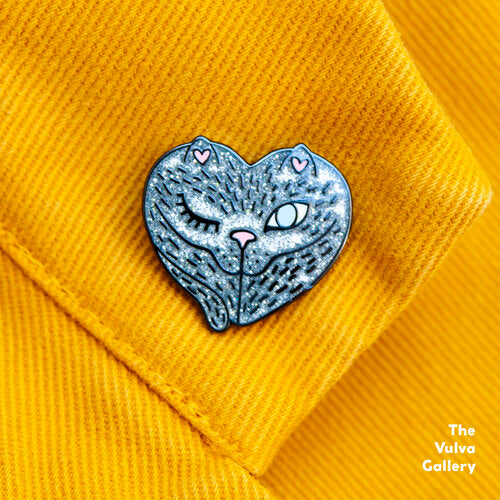 The Vulva Gallery | vulva cat pin silver glitter