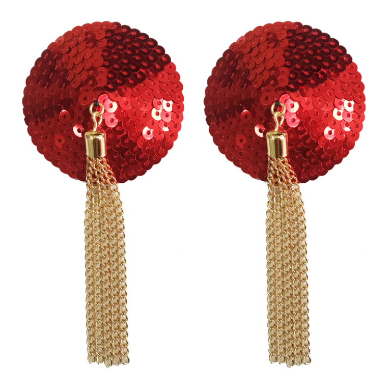 Diva | Sequin Pasties, Chain Tassels red