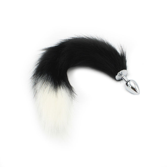 Analplug mit Schwanz schwarz weiß | Kunstpelz
