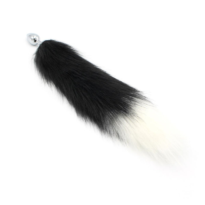Analplug mit Schwanz schwarz weiß | Kunstpelz